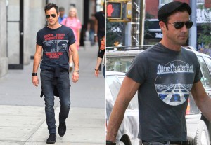 Above: Justin Theroux, king of how to properly wear a concert t-shirt, shows a little love to Poor Righteous Teachers and Blue Oyster Cult