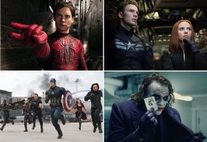 Above (clockwise): Spider-Man 2, Captain America: Winter Soldier, The Dark Knight, and Captain America: Civil War